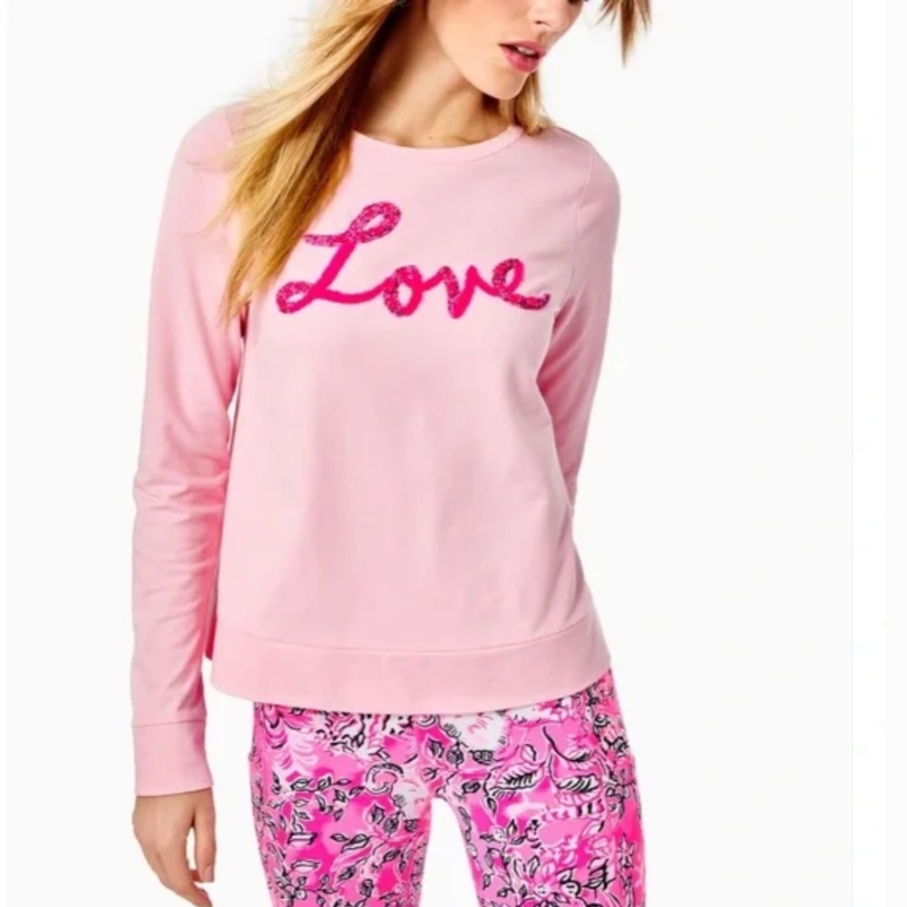 Lilly Pulitzer Pink Rami Graphic Sweatshirt Love Embellished Top XXS NWT